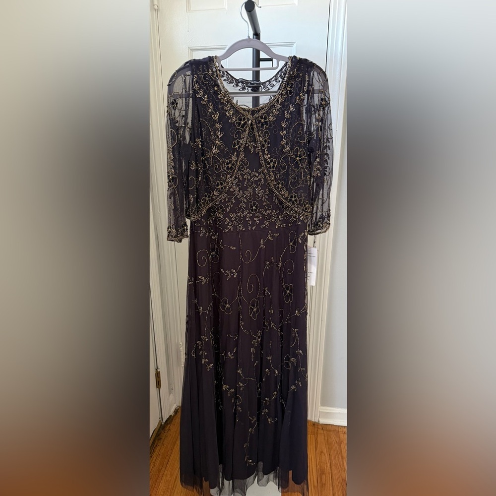 Pisarro Nights purple/navy Embellished Maxi Gown with Sheer Sleeves - Picture 7 of 7